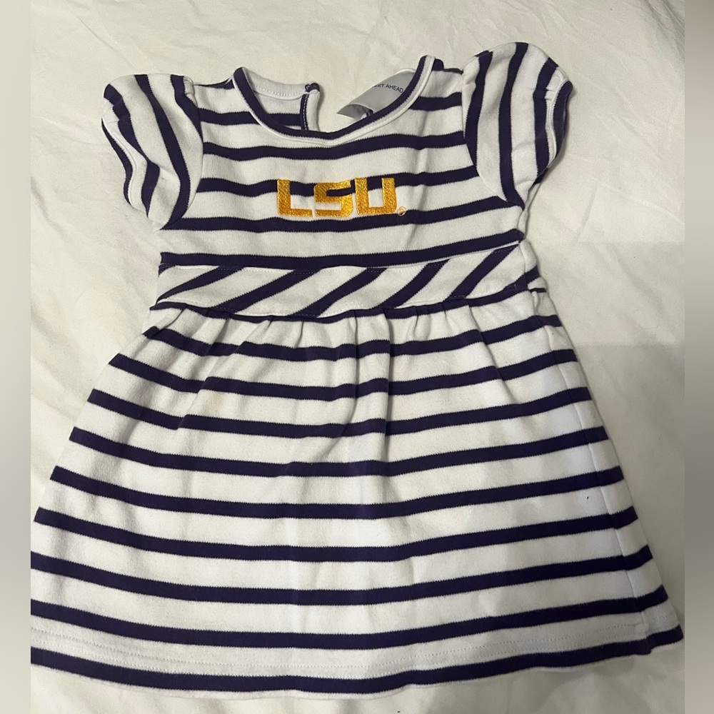 Striped LSU puff sleeve dress